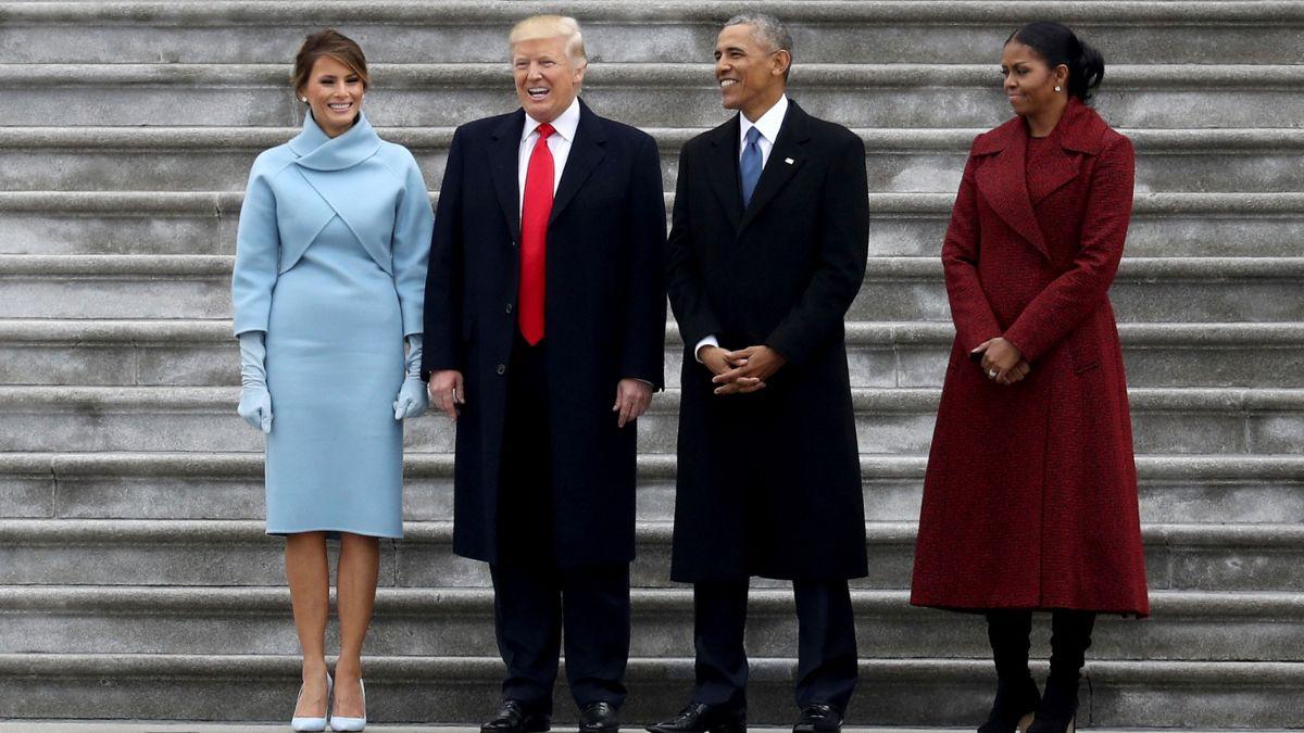 A photo of Melania Trump, Donald Trump, Barack Obama, and Michelle Obama