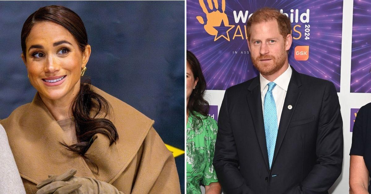 A photo of Meghan Markle opposite a photo of Prince Harry