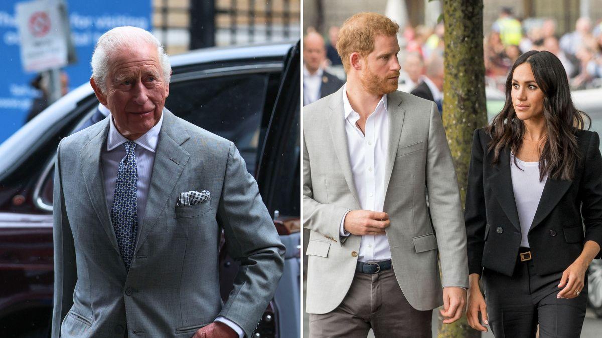 Split photos of Photo ofKing Charles, Prince Harry and Meghan Markle