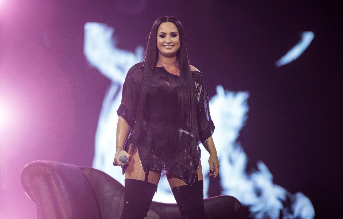 Demi Lovato performing at the O2 arena in London.