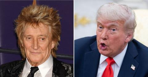 Split photo of Rod Stewart, Donald Trump