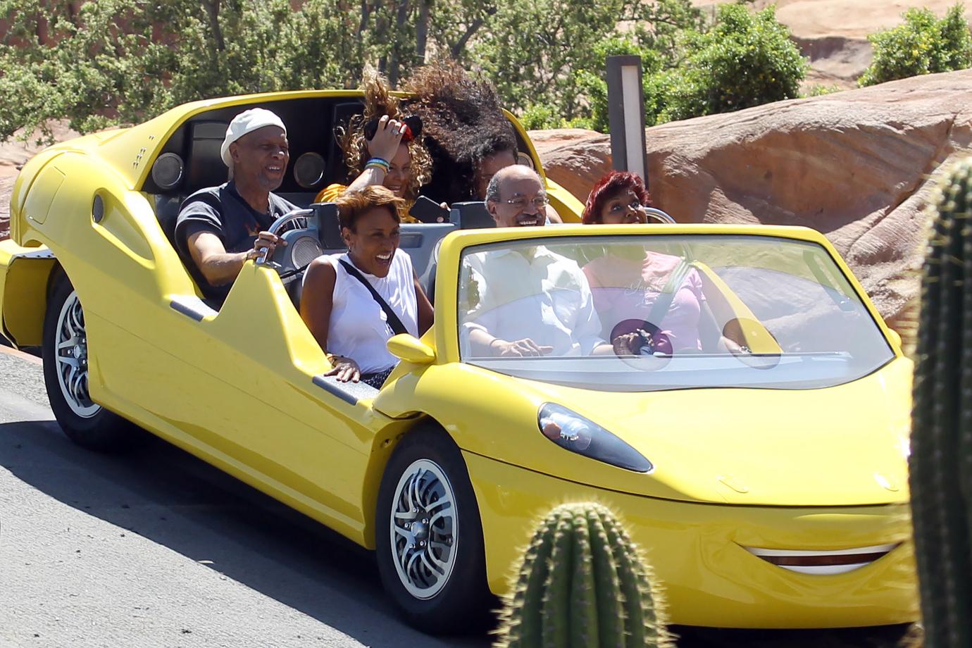 Robin Roberts and her wife Amber Laign have on a day out at Disneyland. Robin was seen riding the radiator springs racers and enjoying lunch at the Carthy Circle restaurant.