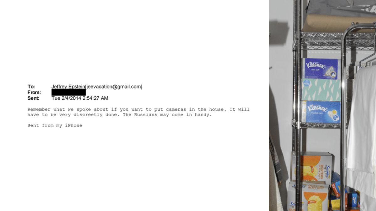 Photo of Kleenex boxes and email from DOJ Epstein files