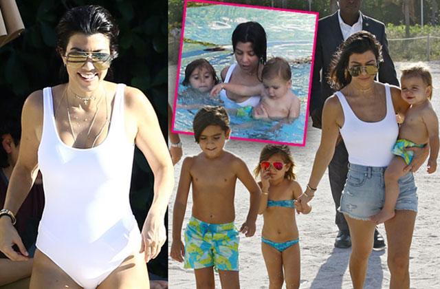 //Kourtney Kardashian Swimsuit Pool Kids Baby Reign pp