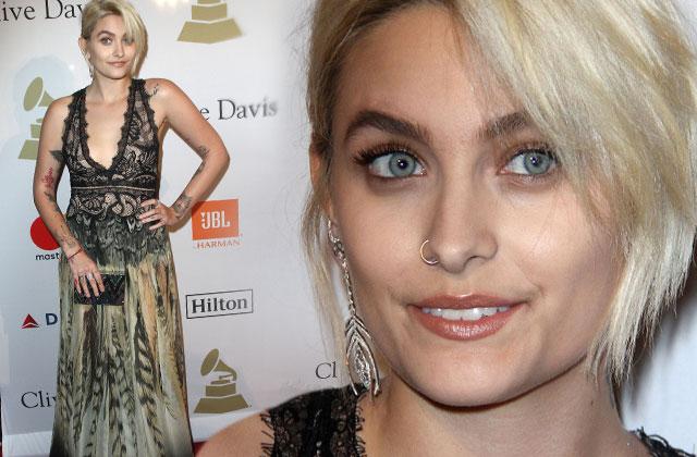 Paris Jackson Grammys Red Carpet Cleavage Low Cut Dress Pics