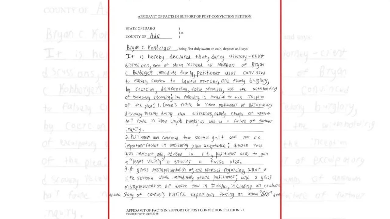 Kohberger submitted a handwritten appeal.