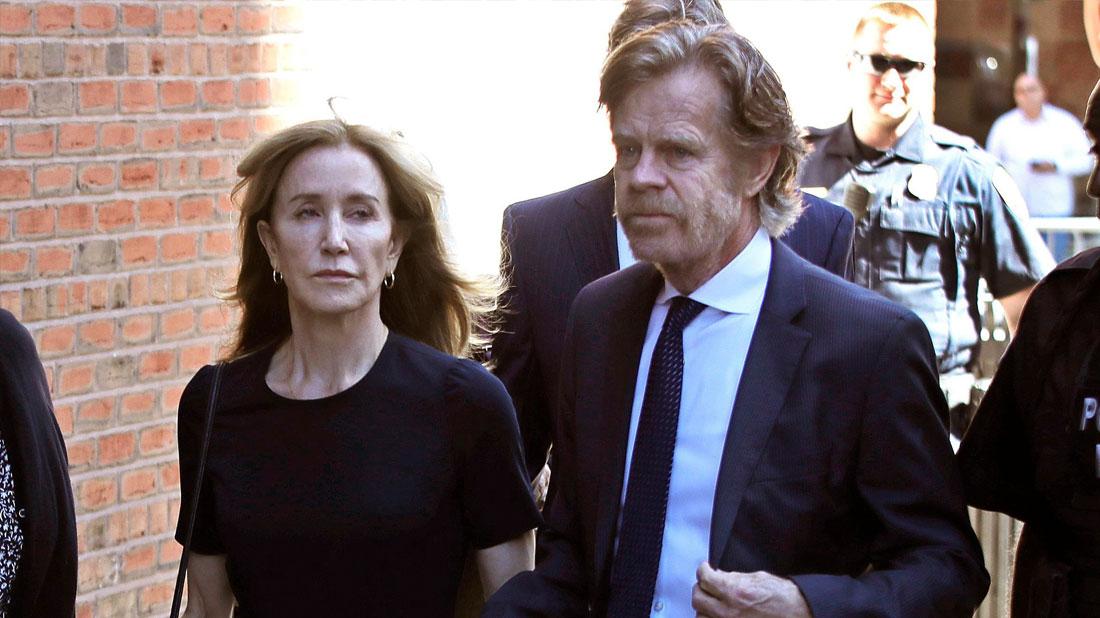 Felicity Huffman arrives at federal court with her husband William H. Macy for sentencing in a nationwide college admissions bribery scandal