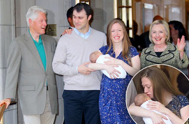 bill clinton hillary clinton exit hospital chelsea grandson baby