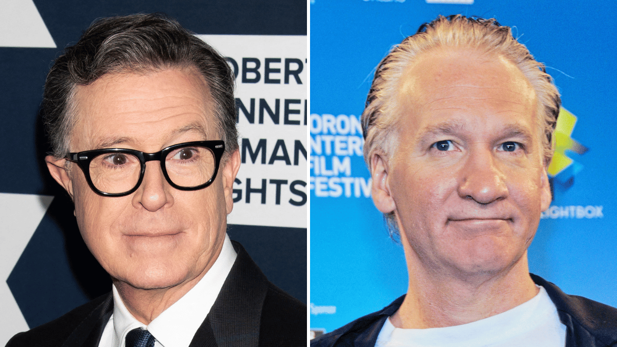 Split photo of Stephen Colbert, Bill Maher