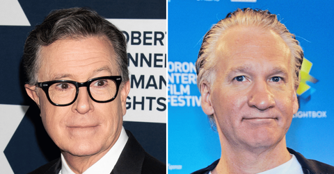 Split photo of Stephen Colbert, Bill Maher