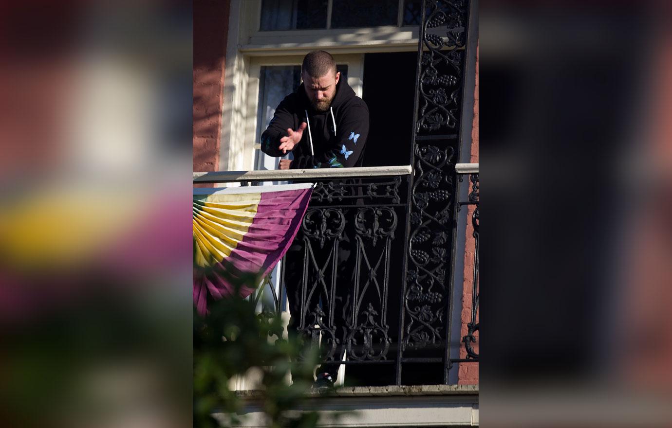 Justin Timberlake Wearing Sweats on a New Orleans Balcony