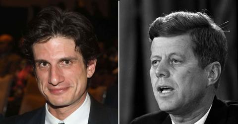 A photo of Jack Schlossberg alongside a photo of John F. Kennedy