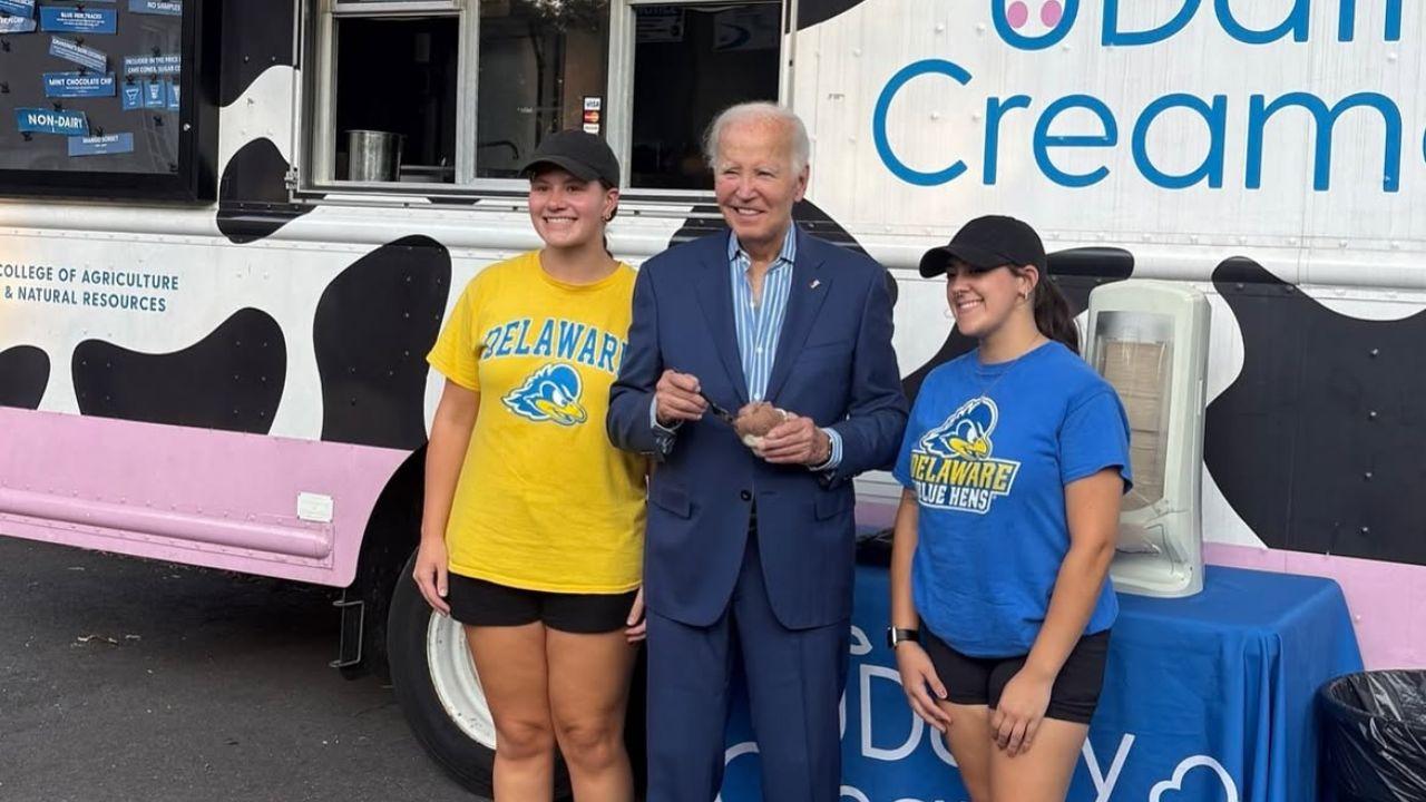 A photo of Joe Biden with students