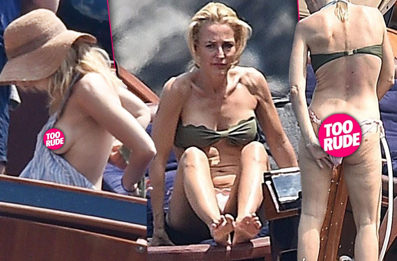 PICS] Gillian Anderson Wardrobe Malfunction -- Star Suffers Nip Slip In Her Bikini