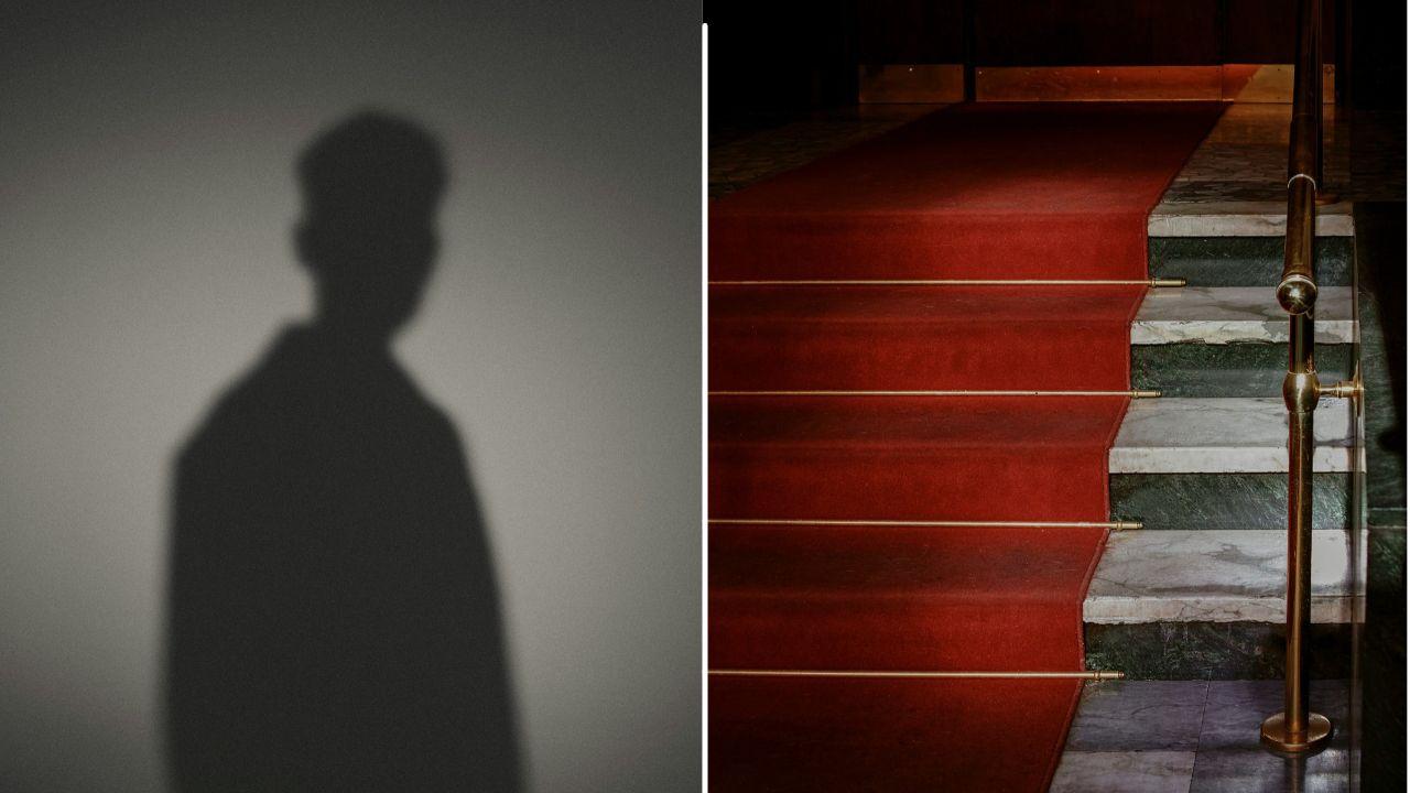 A photo of a mystery man alongside a photo of a red carpet
