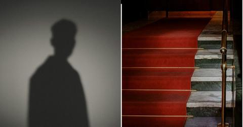 A photo of a mystery man alongside a photo of a red carpet