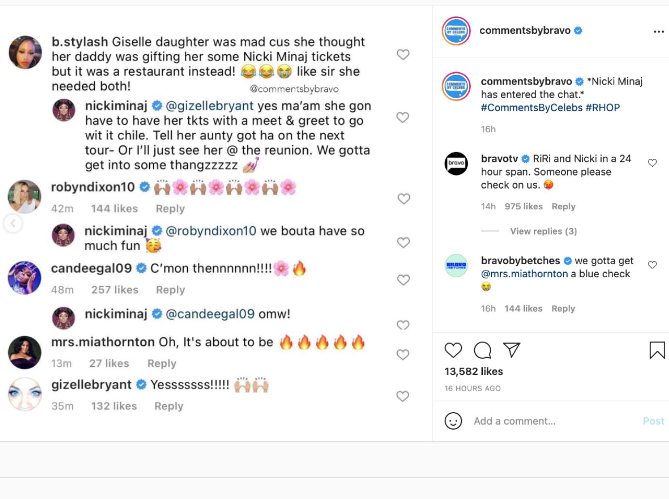 nicki minaj comments celebs ig post