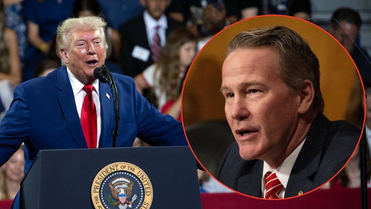 Split image of Jon Husted and Donald Trump