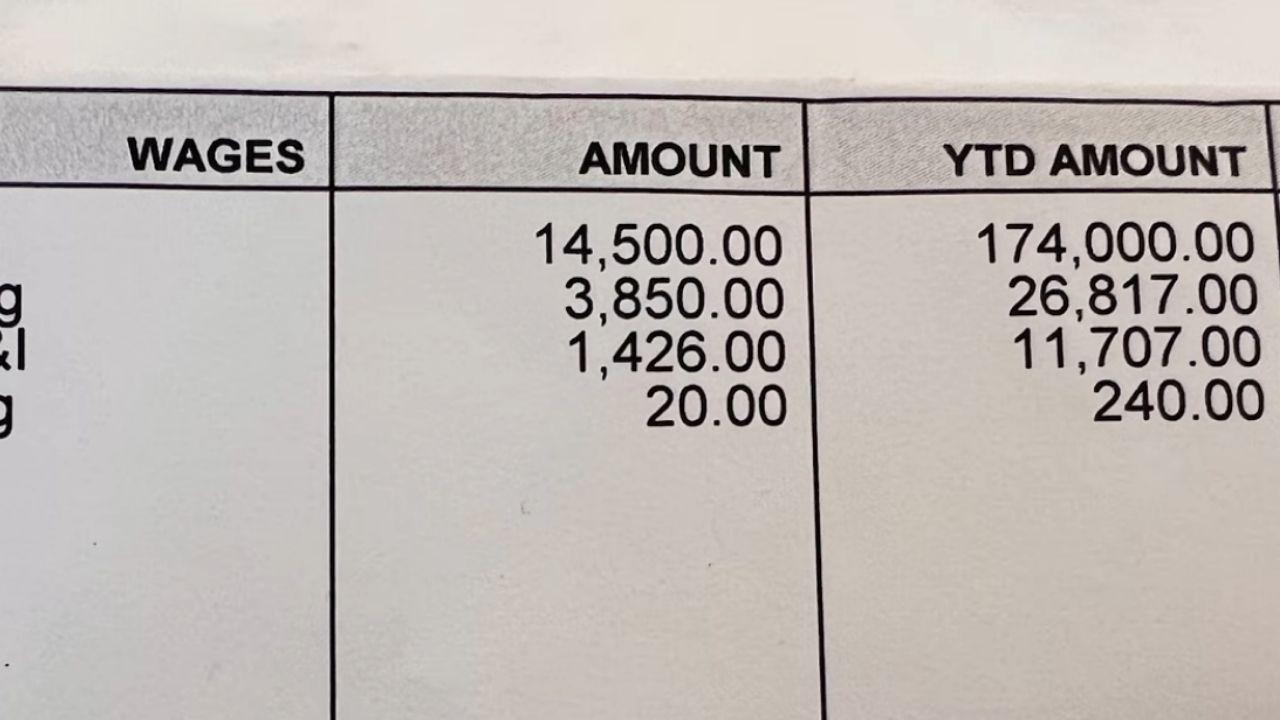 A photo of Marjorie Taylor Greene's paystubs