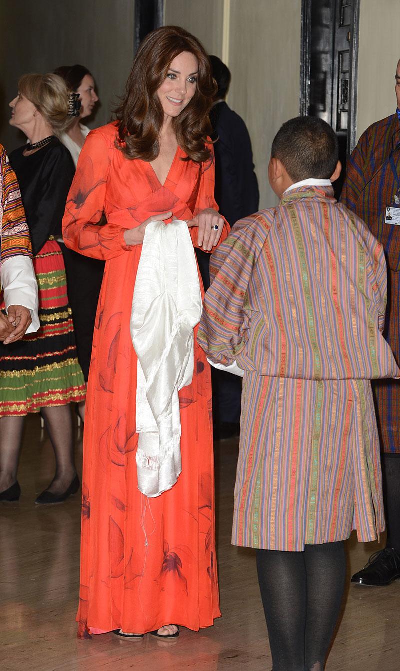 Kate Middleton Bhutan Red Dress Skinny Baby Bump