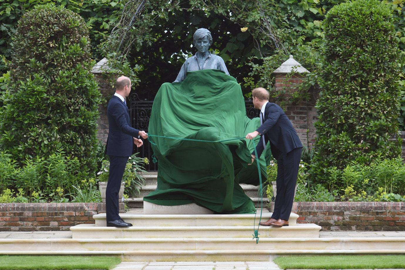 prince william harry reunite first photos mom diana statue unveiling