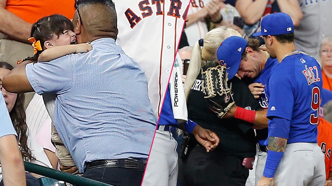 CHICAGO CUBS - FOUL BALL HITS KID ALBERT ALMORA JR - AP - 5-29-19