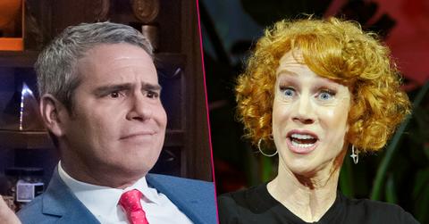 Andy Cohen Closeup Looking Annoyed and Kathy Griffin Closeup Looking Angry Mid Yelling