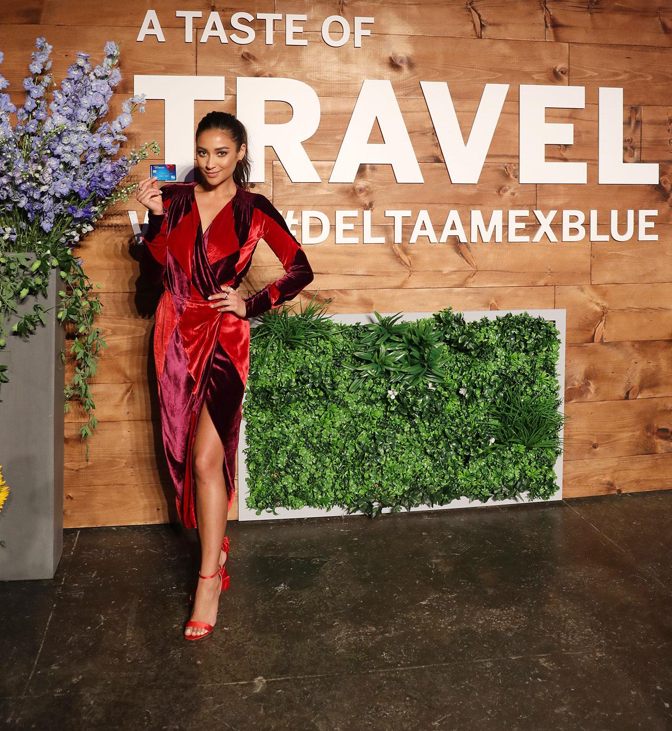 //Actress_Model Shay Mitchell Flashes the Newly Launched Blue Delta SkyMiles Credit Card from American Express at the DeltaAmexBlue Taste of Travel Launch Event