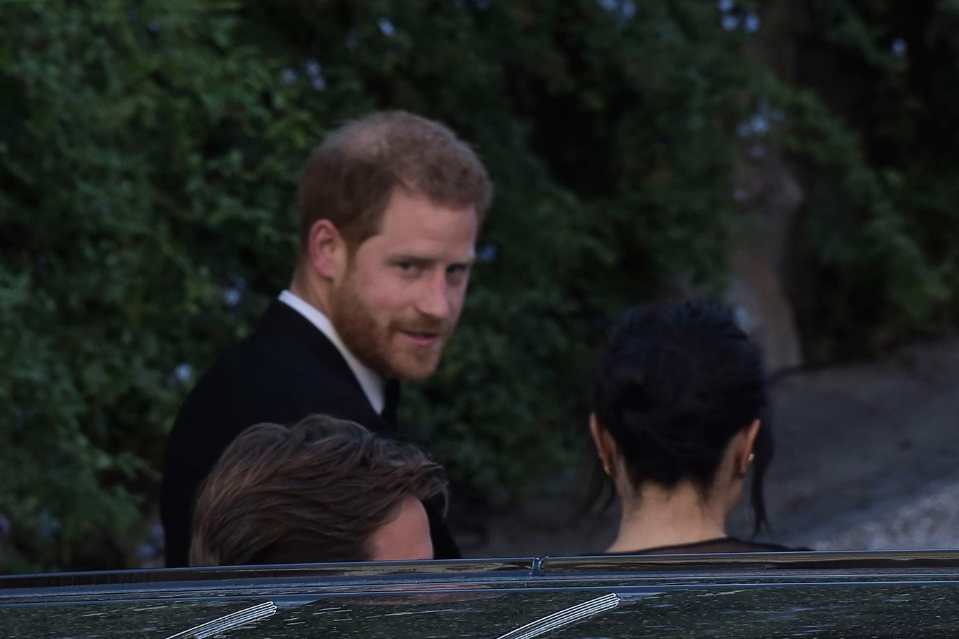 Prince Harry and wife Megan Markle arrive at the Villa Aurelia in Rome to attend the wedding of Misha Nonoo and Michael Henn.