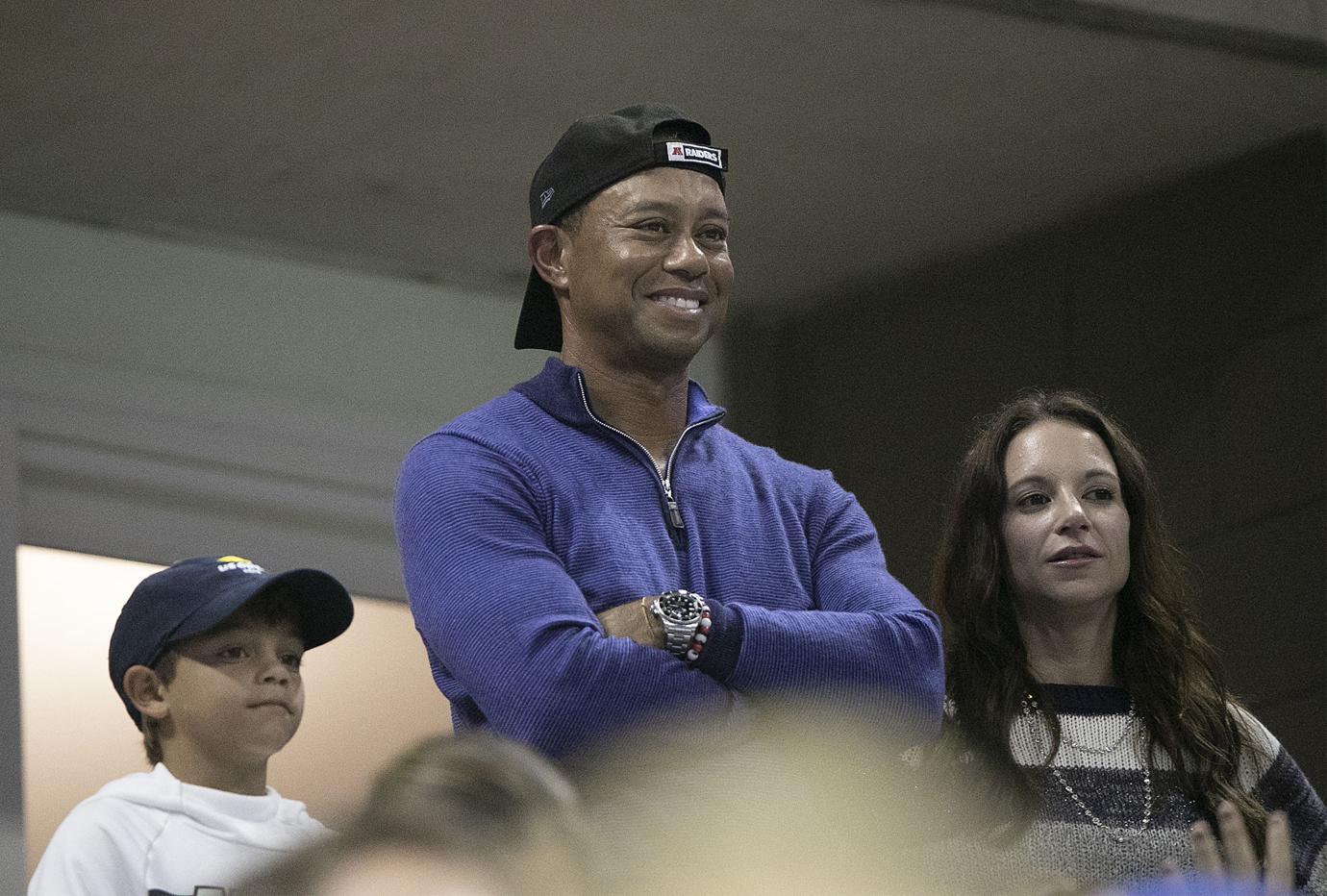 Erica Herman, Tiger Woods and Charlie Woods at US Open