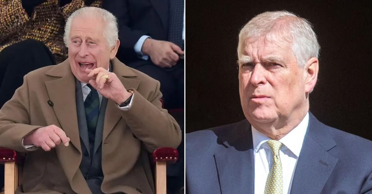 Split photos of King Charles and Andrew Windsor