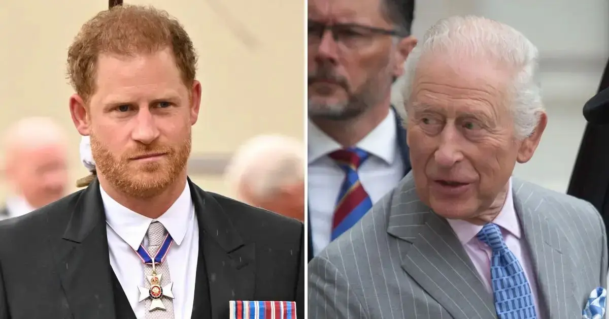 Split photos of King Charles and Prince Harry