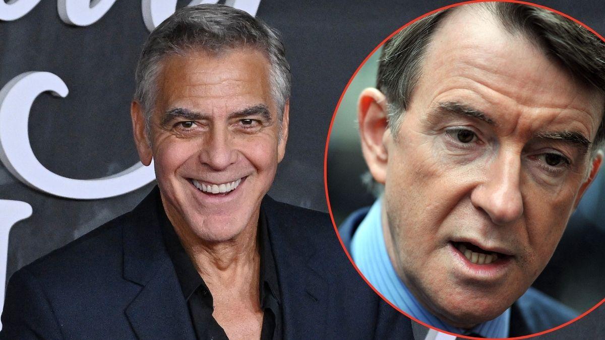 Split photo of George Clooney and Lord Peter Mandelson 