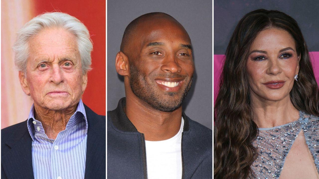 A photo of Michael Douglas alongside a photo of Kobe Bryant alongside a photo of Catherine Zeta-Jones