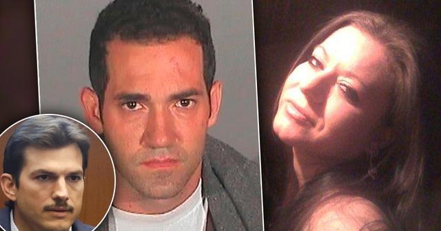 Michael Gargiulo Mugshot Inset of Amber Touchton Smiling with Inset of Ashton Kutcher Looking Serious In Court