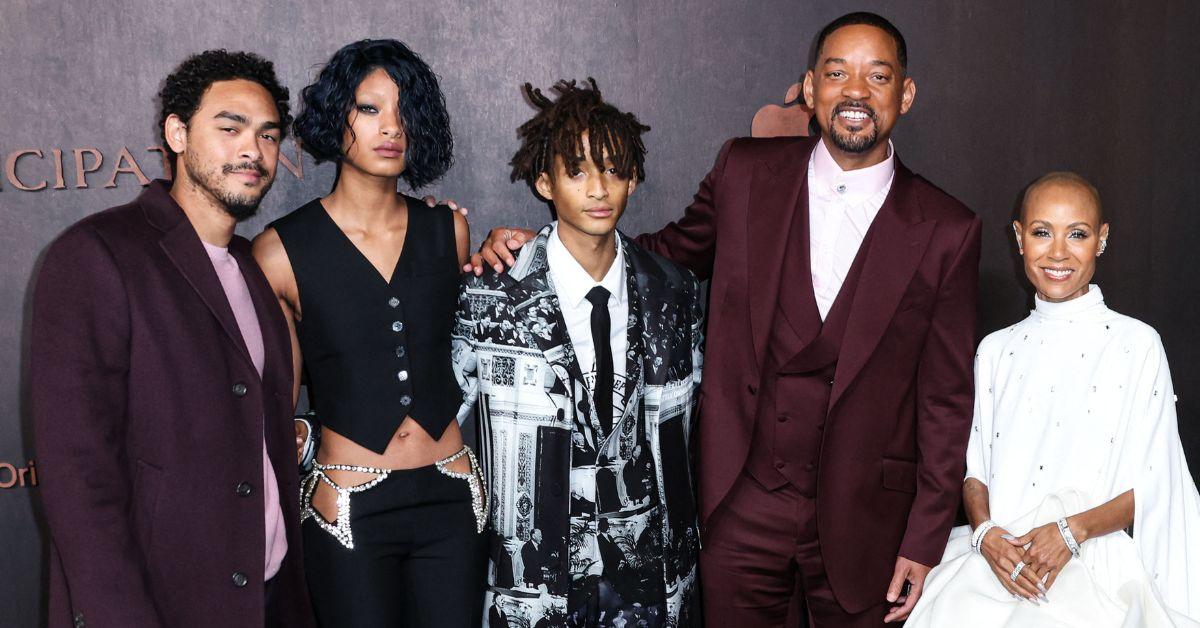 Hollywood, United States. 14th Nov, 2021. HOLLYWOOD, LOS ANGELES,  CALIFORNIA, USA - NOVEMBER 14: Actress Jada Pinkett Smith, husband/actor  Will Smith, daughter/singer Willow Smith and son/actor Jaden Smith arrive  at the 2021