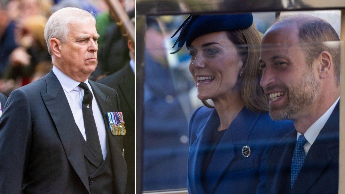 split image of Andrew Windsor and Kate Middleton and Prince William