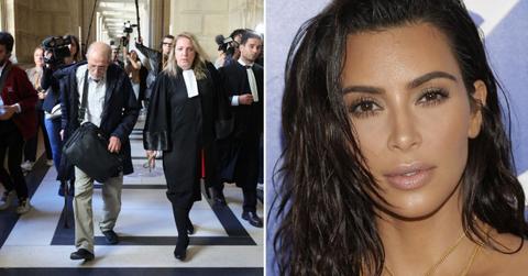 Split photo of trial and Kim Kardashian.