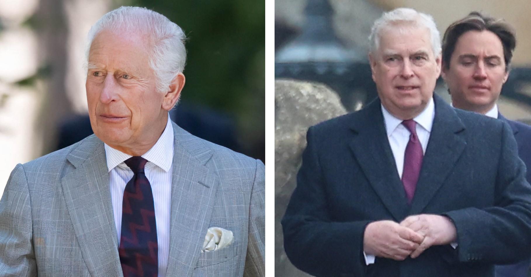 Composite photo of King Charles and Prince Andrew. 