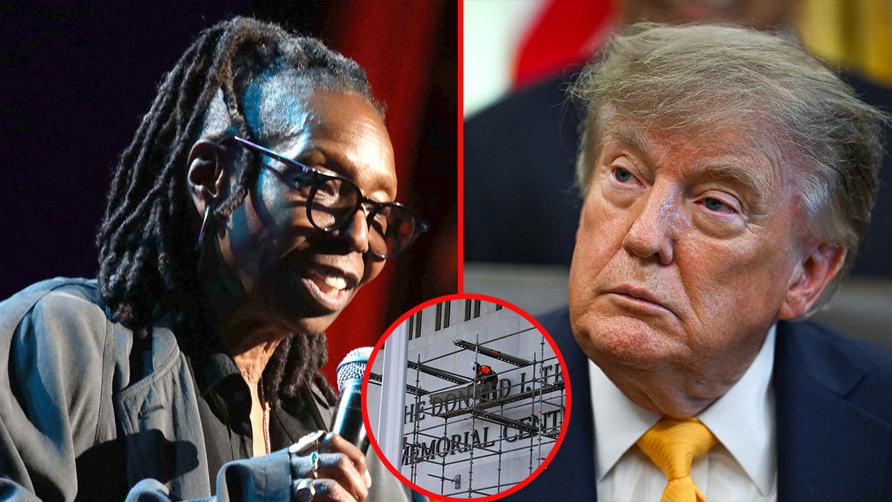 Split photo of Whoopi Goldberg and Donald Trump