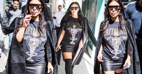 //kim kardashian pregnant leather mini skirt metallica