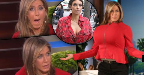 //jennifer aniston on ellen with bra kim kardashian