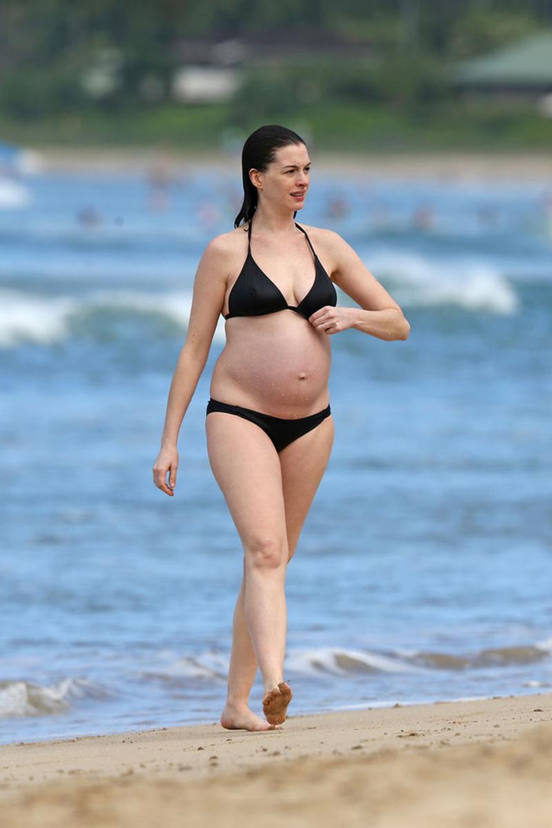 Bikini-Clad Anne Hathaway Reveals Growing Baby Bump On Romantic Hawaiian  Vacay