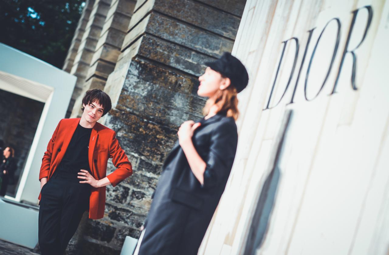 (EDITORS NOTE: This image has been digitally altered) Charlie Heaton and Natalia Dyer attend a photocall during Christian Dior Couture S/S19 Cruise Collection on May 25, 2018 in Chantilly, France.