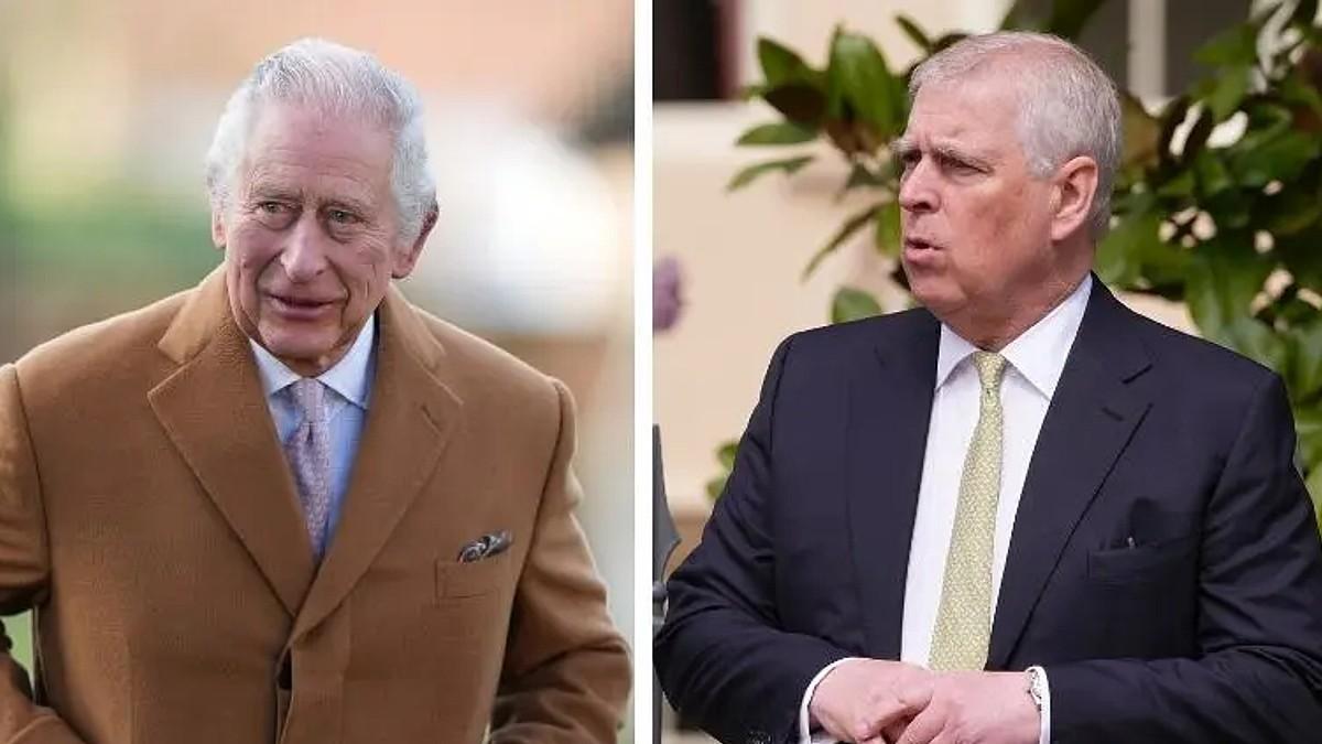 Split photos of King Charles and Andrew Windsor