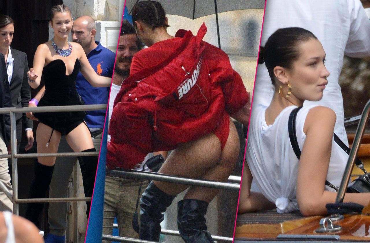 Bella Hadid readjusts thong as she steps out in completely see
