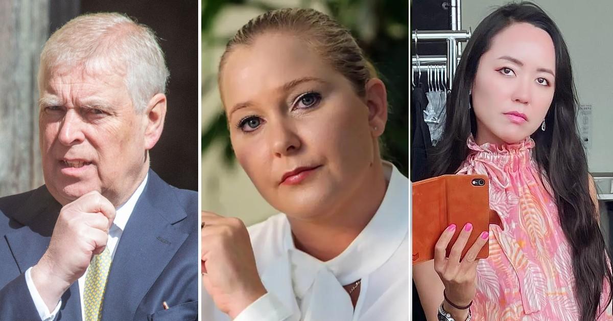 Split photo of Prince Andrew, Virginia Giuffre, Rina Oh