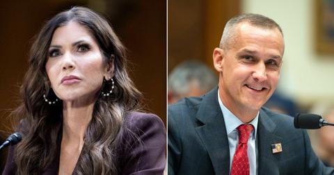 split image of Kristi Noem and Corey Lewandowski