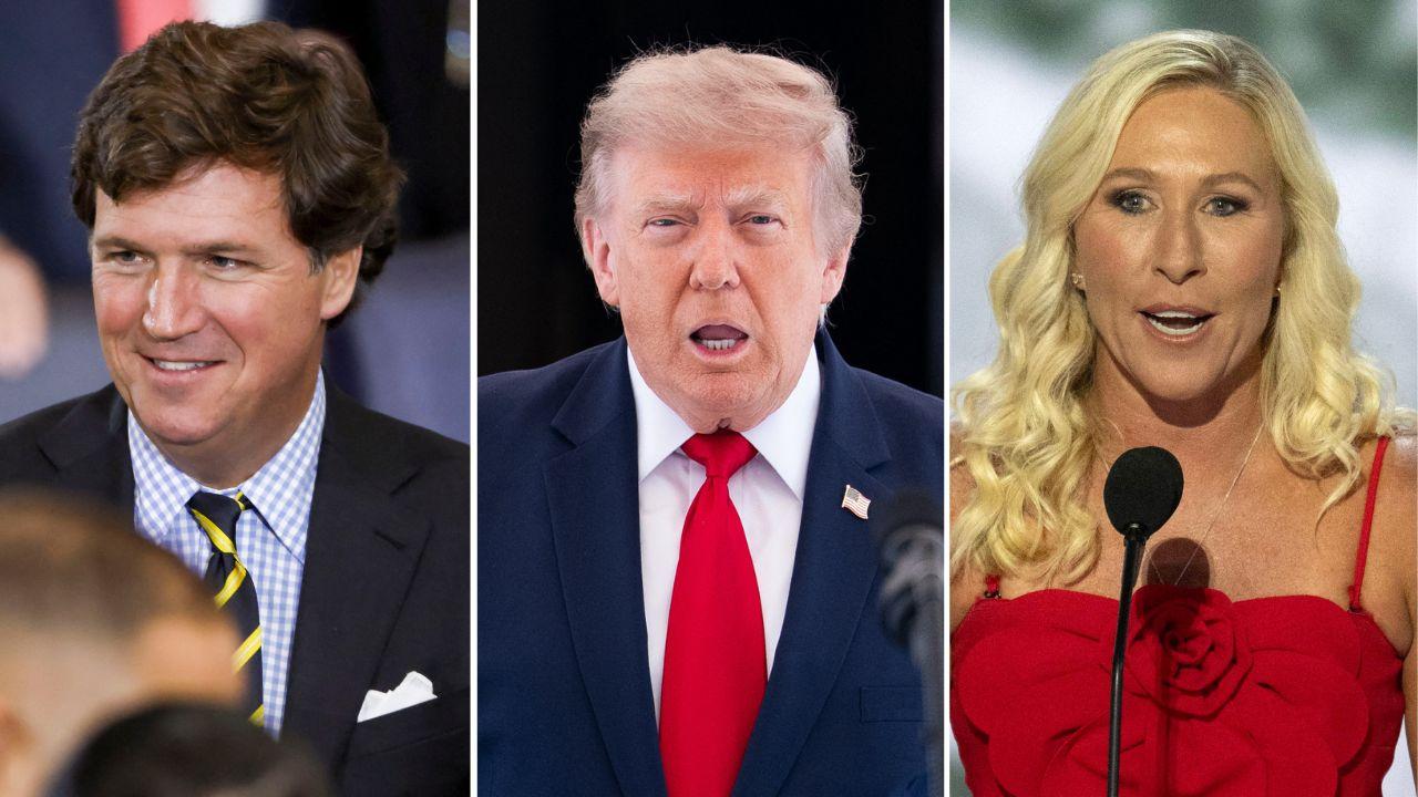 split image of Tucker Carlson/Donald Trump/Marjorie Taylor Greene