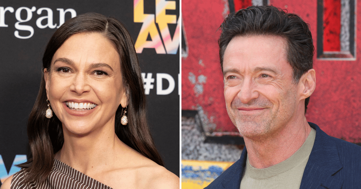 Split photo of Sutton Foster and Hugh Jackman